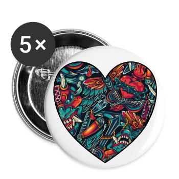 Herz - Buttons groß 56 mm (5er Pack) - Weiß - Vorne