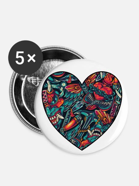 Herz - Buttons groß 56 mm (5er Pack) - Weiß