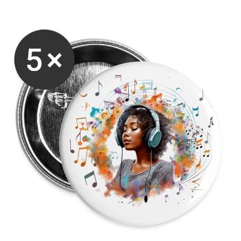 Fille avec des écouteurs écoutant de la musique 1 - Lot de 5 grands badges (56 mm) - blanc - Devant