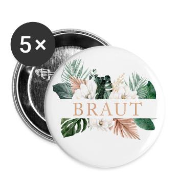 Team Braut! Floral, Boho, Tropic, personalisierbar - Buttons groß 56 mm (5er Pack) - Weiß - Vorne