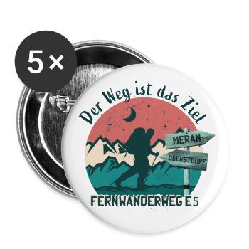Der Weg ist das Ziel Fernwanderweg E5 Transalp - Buttons groß 56 mm (5er Pack) - Weiß - Vorne