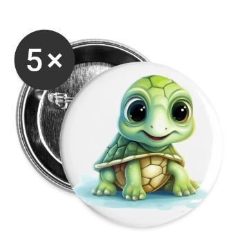 petite tortue mignonne - Lot de 5 grands badges (56 mm) - blanc - Devant