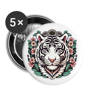 Tiger with Japanese Cherry Blossoms Blossoms Gift - Buttons large 2.2''/56 mm (5-pack) - white - Front