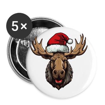 Elch Porträt Weihnachten - Buttons groß 56 mm (5er Pack) - Weiß - Vorne