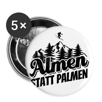 Almen statt Palmen Ski, Apres Ski, Wintersport - Buttons groß 56 mm (5er Pack) - Weiß - Vorne