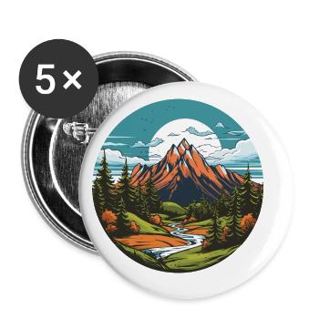 Mountains, Landscape, Circle - Buttons large 2.2''/56 mm (5-pack) - white - Front