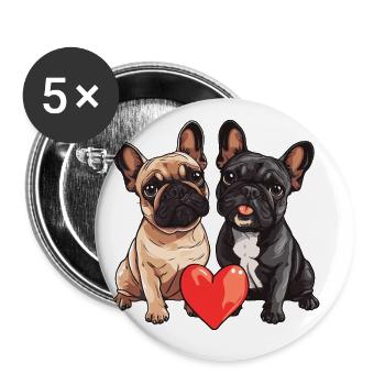 French Bulldog Dogs Couple In Love Valentine - Buttons large 2.2''/56 mm (5-pack) - white - Front