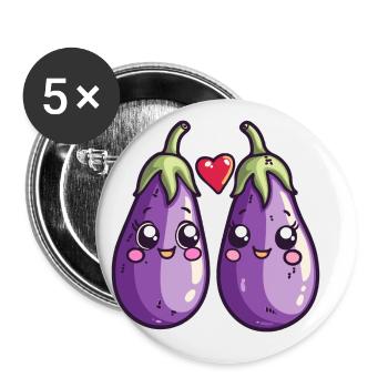 Aubergine Couple Amour Coeur Saint Valentin - Lot de 5 grands badges (56 mm) - blanc - Devant