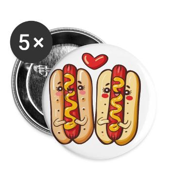 Hot-Dog Couple Amour Coeur Saint Valentin - Lot de 5 grands badges (56 mm) - blanc - Devant