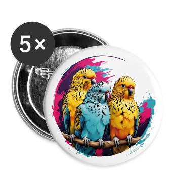 Drei Wellensittiche auf Farbkreis - Buttons groß 56 mm (5er Pack) - Weiß - Vorne