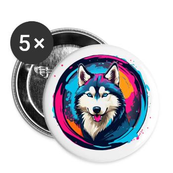 Sibirischer Husky Huskyportrait im Farbkreis - Buttons groß 56 mm (5er Pack) - Weiß - Vorne