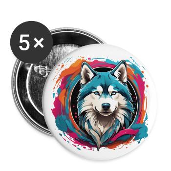 Sibirischer Husky Huskyportrait im Farbkreis - Buttons groß 56 mm (5er Pack) - Weiß - Vorne