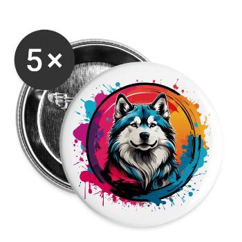 Sibirischer Husky Huskyportrait im Farbkreis - Buttons groß 56 mm (5er Pack) - Weiß - Vorne