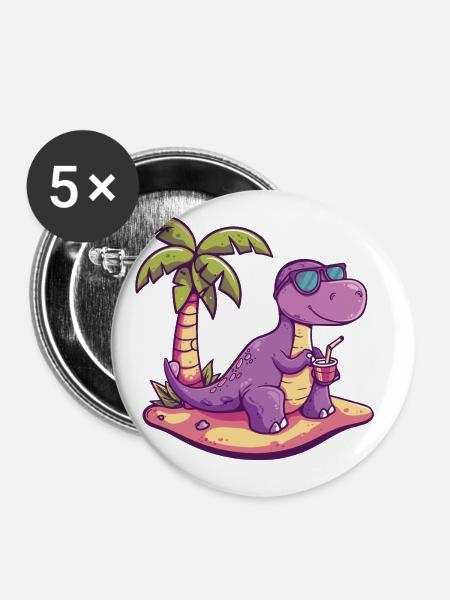 Dinosaurier brontosaurus Sommer - Buttons groß 56 mm (5er Pack) - Weiß