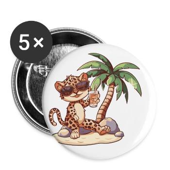 Leopard Summer Beach Vacation - Buttons large 2.2''/56 mm (5-pack) - white - Front
