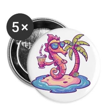 Seahorse Summer Beach Vacation - Buttons large 2.2''/56 mm (5-pack) - white - Front