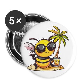 Bee Summer Beach Vacation - Buttons large 2.2''/56 mm (5-pack) - white - Front