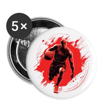 Basketballspieler auf rotem Hintergrund, Zeichnung - Buttons groß 56 mm (5er Pack) - Weiß - Vorne