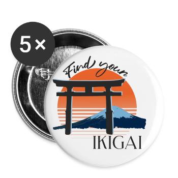 Find your Ikigai with Fujiyama in the background - Buttons large 2.2''/56 mm (5-pack) - white - Front
