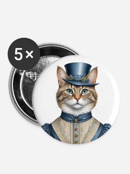 Frau Katze - Buttons groß 56 mm (5er Pack) - Weiß