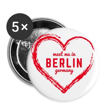 Berlin Deutschland Fan Flagge Design T Shirt - Buttons groß 56 mm (5er Pack) - Weiß - Vorne