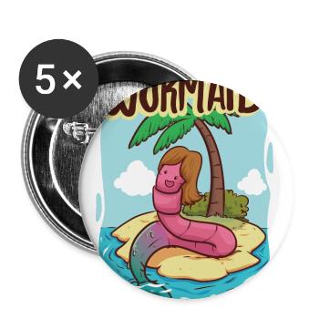 Wormaid - The worm who became a mermaid - Buttons large 2.2''/56 mm (5-pack) - white - Front