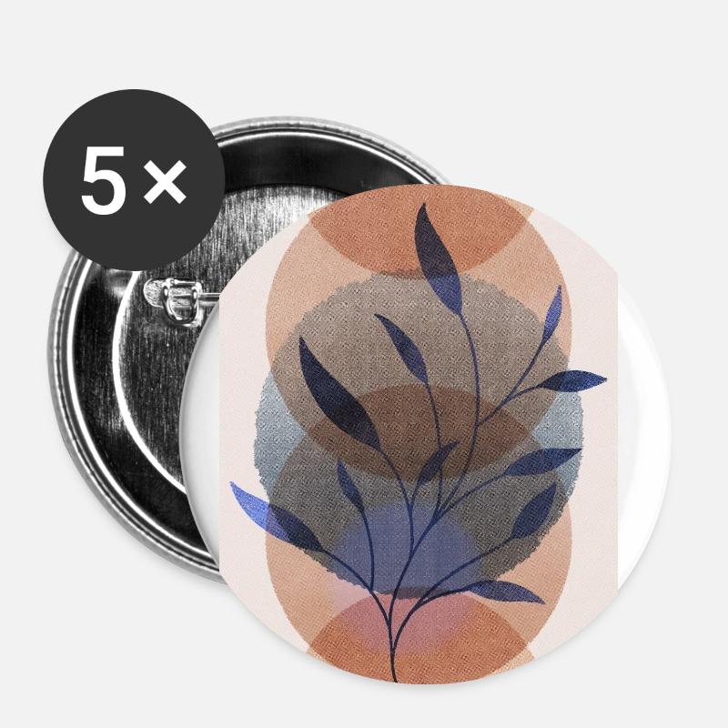 Neutral Boho Art Print, with flower and circles - Buttons large 2.2''/56 mm (5-pack) - white