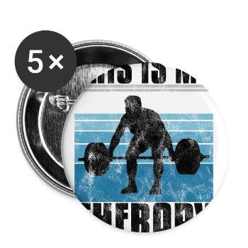 Bodybuilding is my therapy Bpdybuilder GYM Retro - Buttons groß 56 mm (5er Pack) - Weiß - Vorne