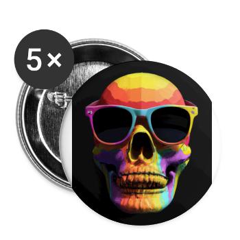 Colorful skull and crossbones with sunglasses - Buttons large 2.2''/56 mm (5-pack) - white - Front