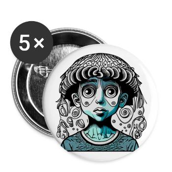 Mysterious and Crazy Kid Face with Black and Blue - Buttons large 2.2''/56 mm (5-pack) - white - Front