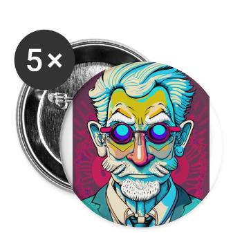 Mysterious Old Man with Glasses - Buttons large 2.2''/56 mm (5-pack) - white - Front