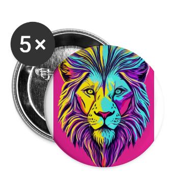 Funky and Psychedelic Lion's Face - Buttons large 2.2''/56 mm (5-pack) - white - Front