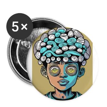 Enfant psychédélique mystérieux à grosse tête - Lot de 5 grands badges (56 mm) - blanc - Devant