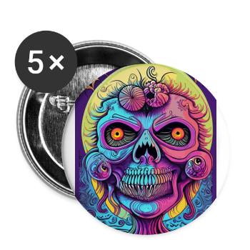 Visage de sorcière zombie coloré effrayant - Lot de 5 grands badges (56 mm) - blanc - Devant