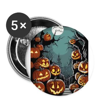 Cimetière effrayant avec de nombreuses citrouilles d’Halloween - Lot de 5 grands badges (56 mm) - blanc - Devant
