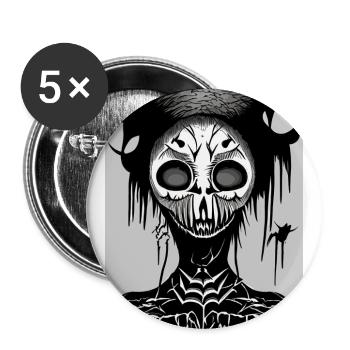 Gruseliges schwarz-weißes maskiertes Totenkopfgesicht - Buttons groß 56 mm (5er Pack) - Weiß - Vorne