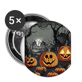 Cimetière effrayant avec des citrouilles d’Halloween - Lot de 5 grands badges (56 mm) - blanc - Devant