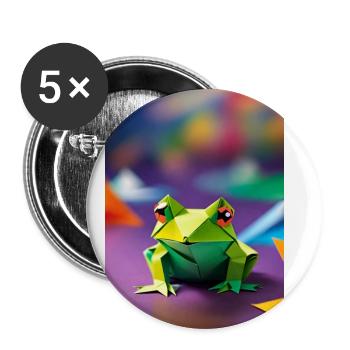 Grüner Origami-Frosch - Buttons groß 56 mm (5er Pack) - Weiß - Vorne