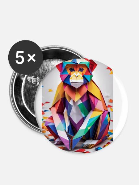 Regenbogen-Affe - Buttons groß 56 mm (5er Pack) - Weiß