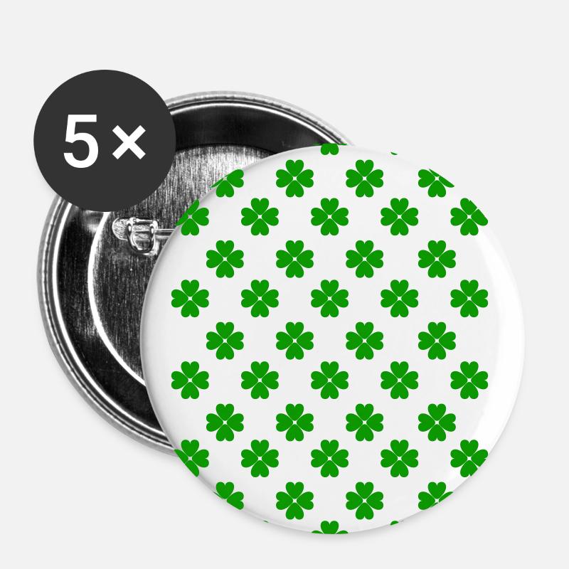 Trèfles de la Saint-Patrick trèfles à quatre feuilles - Lot de 5 grands badges (56 mm) - blanc