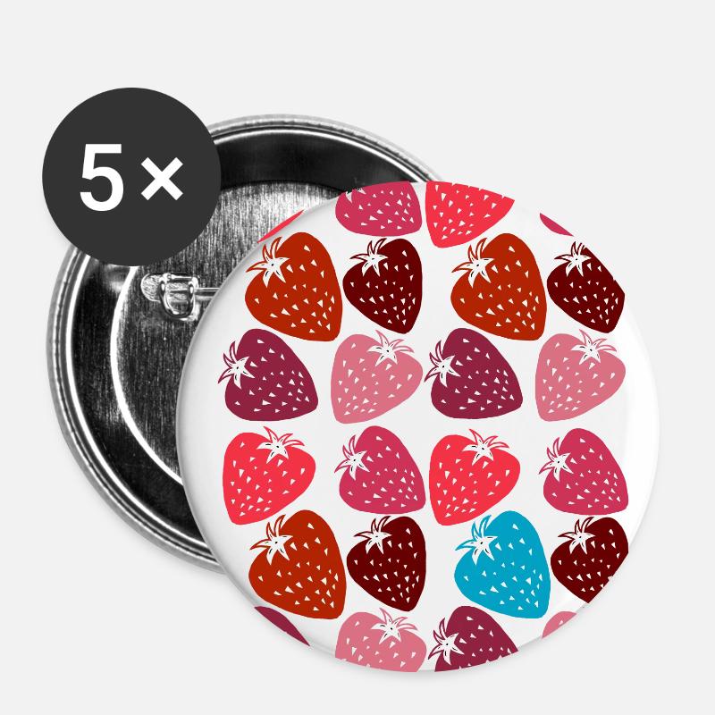 erdbeeren - Buttons groß 56 mm (5er Pack) - Weiß