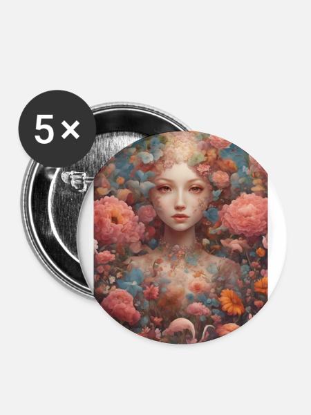 Junge Frau in Blüte - Buttons groß 56 mm (5er Pack) - Weiß