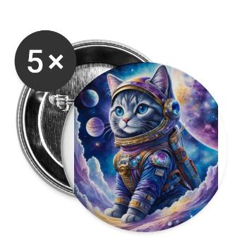 chat astronaute - Lot de 5 grands badges (56 mm) - blanc - Devant
