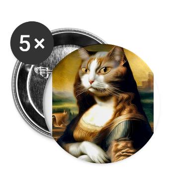 Meow Lisa Lustige Katze Parodie auf die Mona Lisa - Buttons groß 56 mm (5er Pack) - Weiß - Vorne