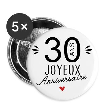 Joyeux anniv 30 ans - Lot de 5 grands badges (56 mm) - blanc - Devant