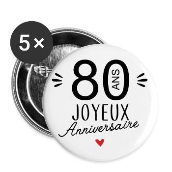 Joyeux anniv 80 ans - Lot de 5 grands badges (56 mm) - blanc - Devant