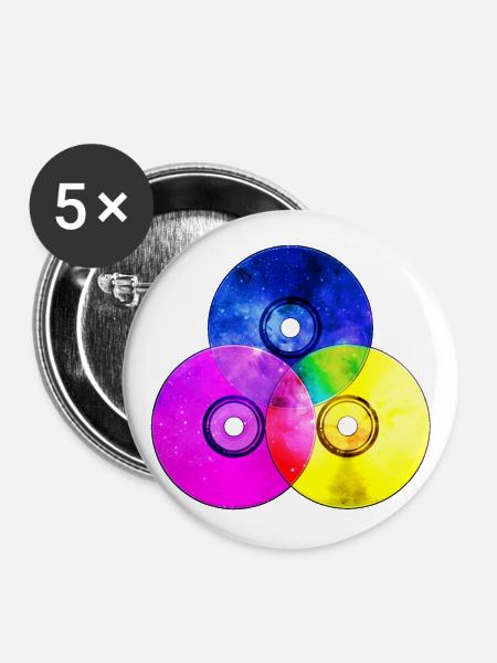 Bunte CDs (Dreieck) - Buttons groß 56 mm (5er Pack) - Weiß
