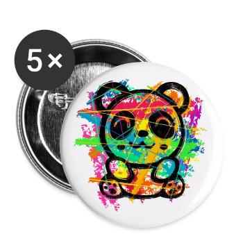 Panda Bear (Colourful Stripes) - Buttons large 2.2''/56 mm (5-pack) - white - Front