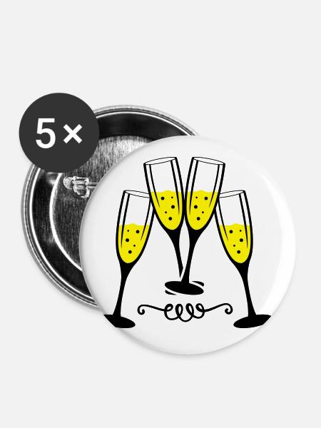 sekt glas anstossen - Buttons groß 56 mm (5er Pack) - Weiß