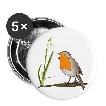 Printemps, merles, perce-neige - Lot de 5 grands badges (56 mm) - blanc - Devant